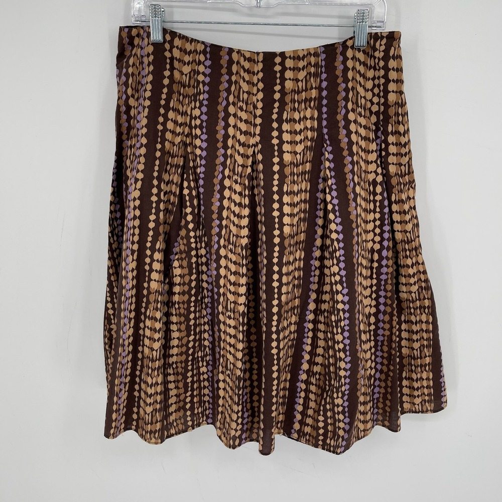 New York & Company Women's Brown Geometric Pleated Office A-Line Skirt Size 12‎